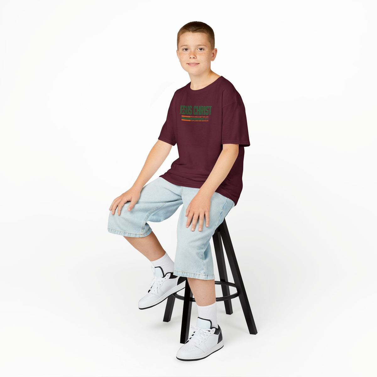Jesus Christ Retro Stripe Christian Tee, Kids