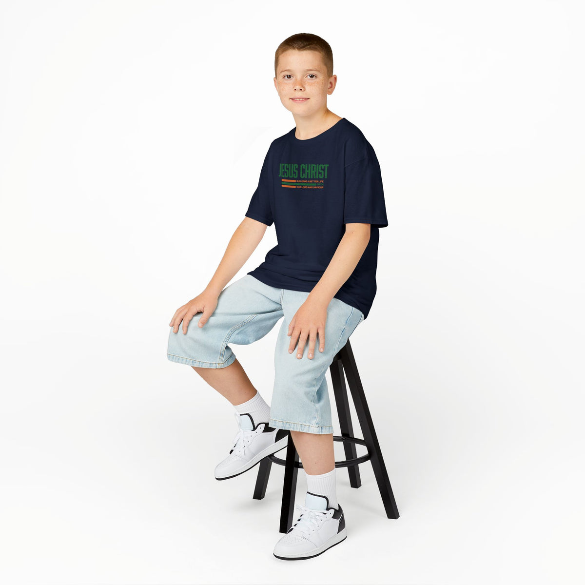 Jesus Christ Retro Stripe Christian Tee, Kids