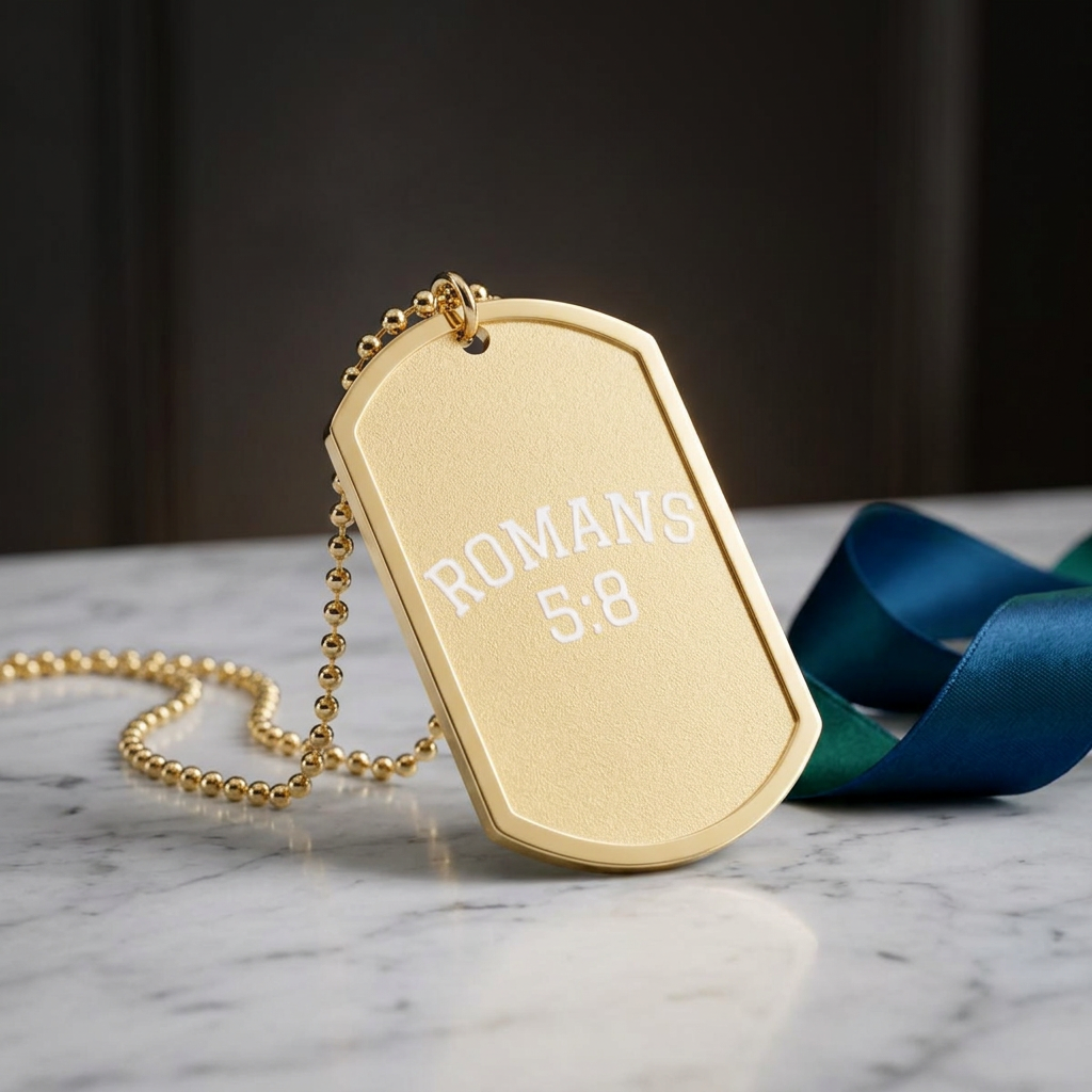 Romans 5:8 Dog Tag Necklace