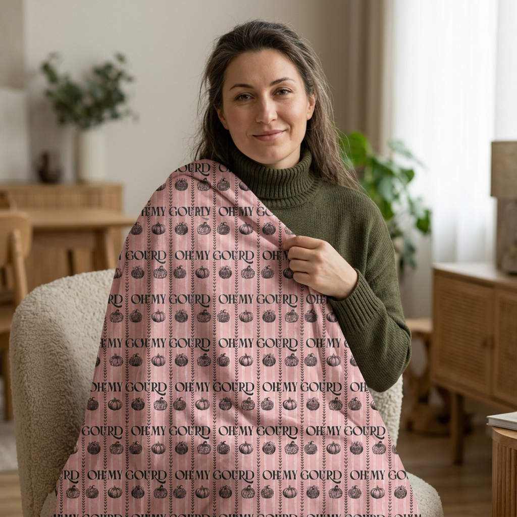 Oh My Gourd, Pink Pumpkin Velveteen Blanket