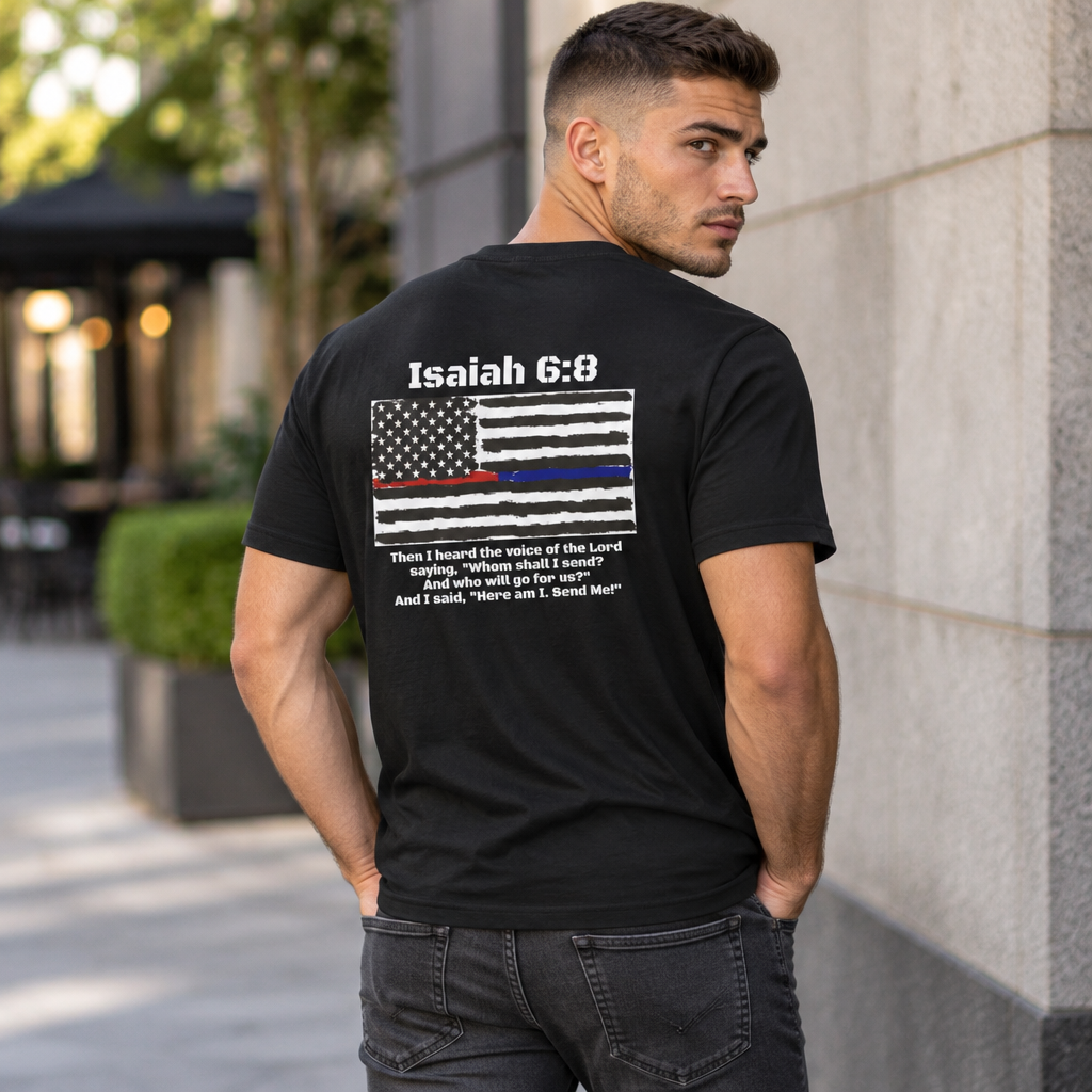 Isaiah 6:8 American Flag T-Shirt, Faith, Service & Patriotism Tee