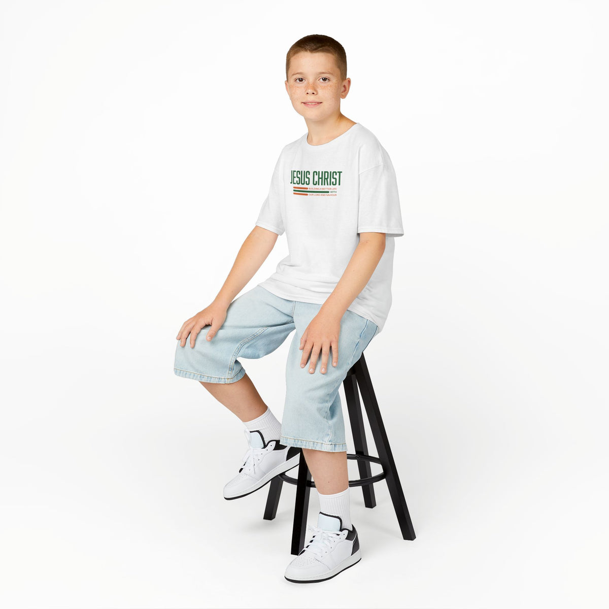 Jesus Christ Retro Stripe Christian Tee, Kids