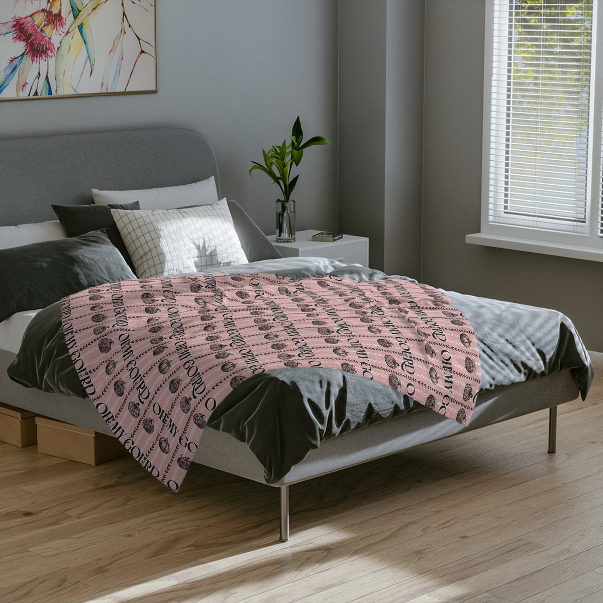 Oh My Gourd, Pink Pumpkin Velveteen Blanket
