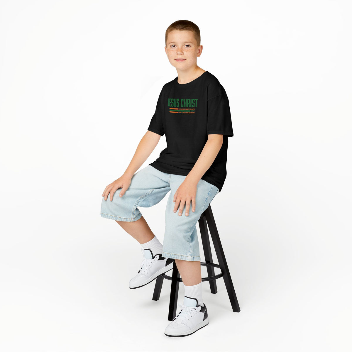 Jesus Christ Retro Stripe Christian Tee, Kids