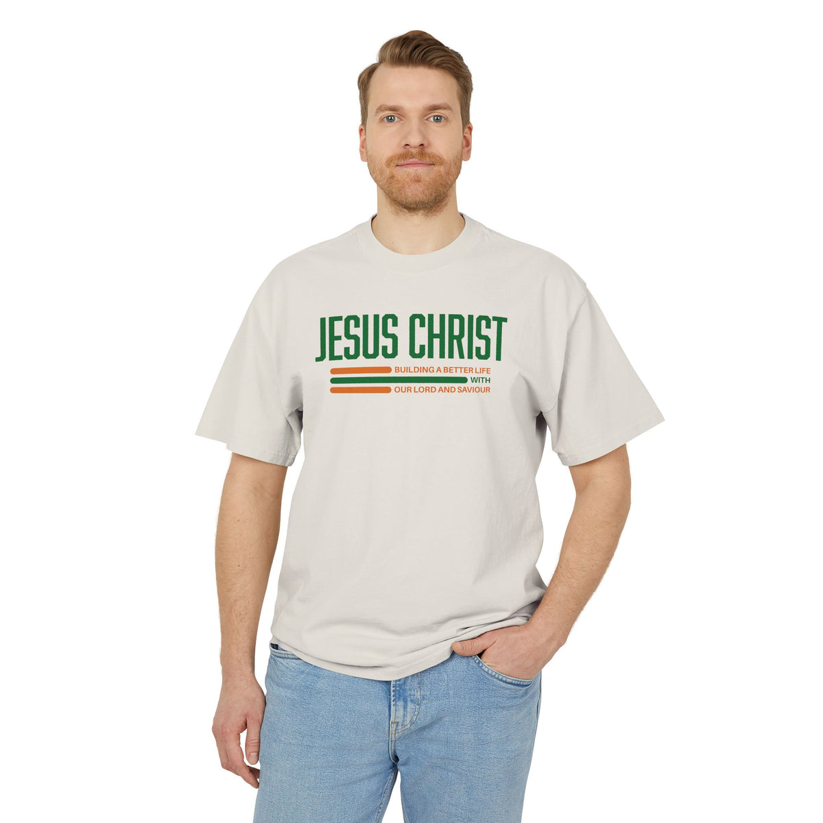 Jesus Christ Retro Stripe Tee — Christian Graphic T-Shirt