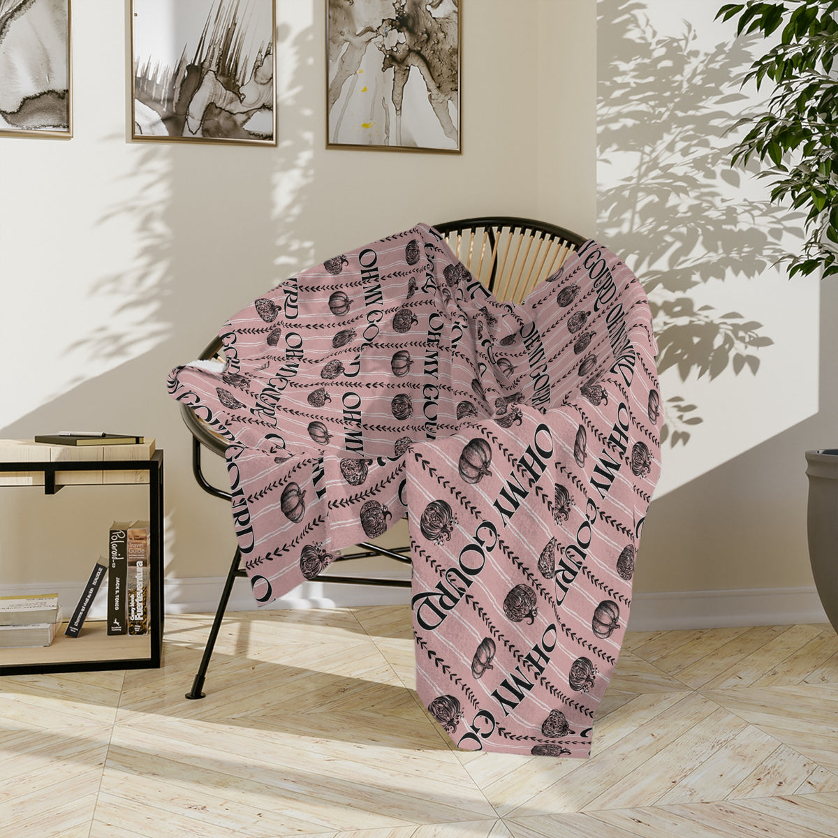 Oh My Gourd, Pink Pumpkin Velveteen Blanket