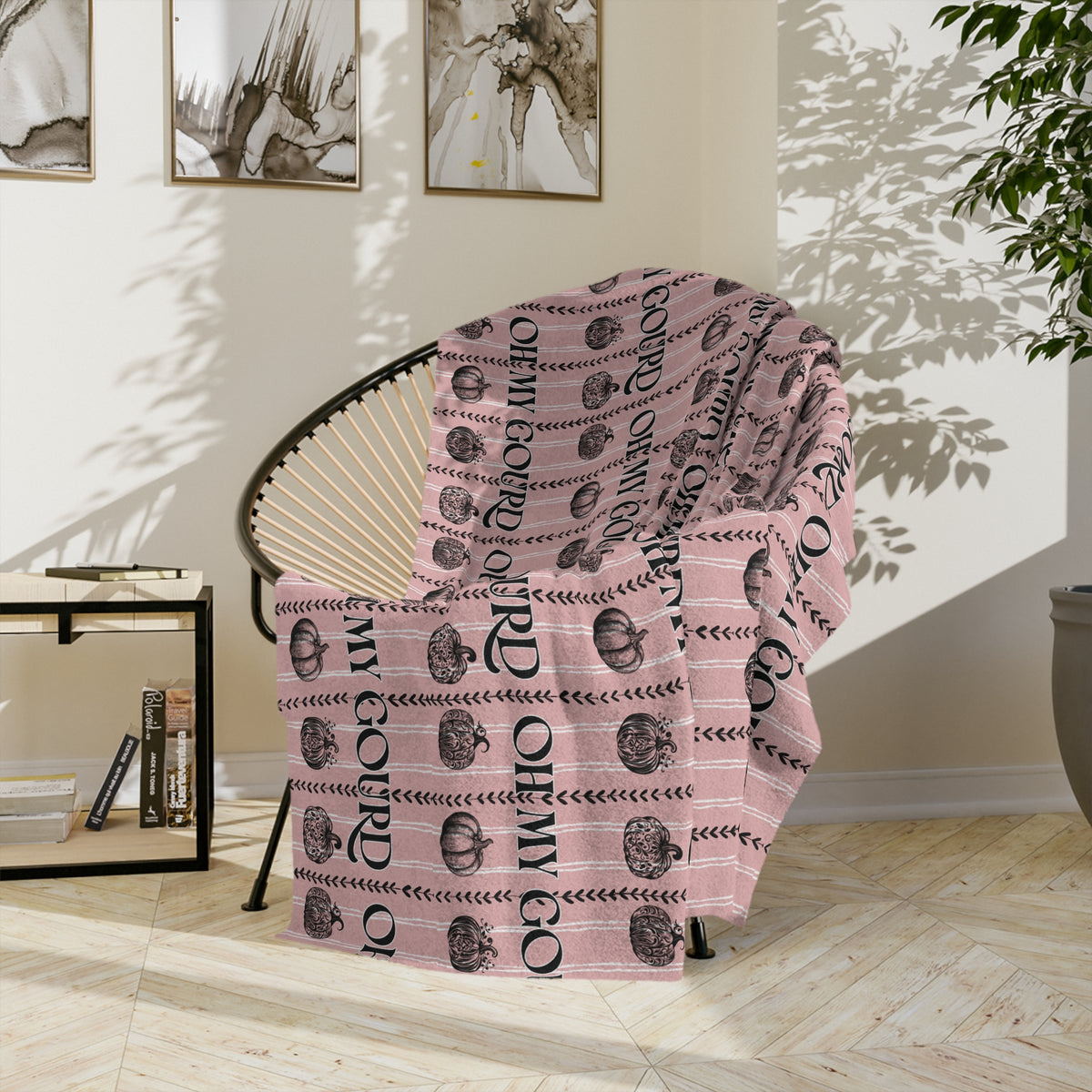 Oh My Gourd, Pink Pumpkin Velveteen Blanket