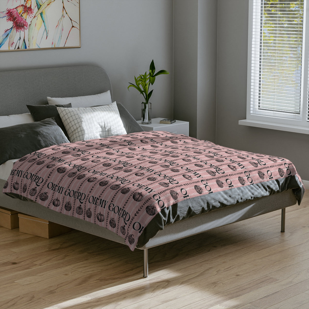 Oh My Gourd, Pink Pumpkin Velveteen Blanket