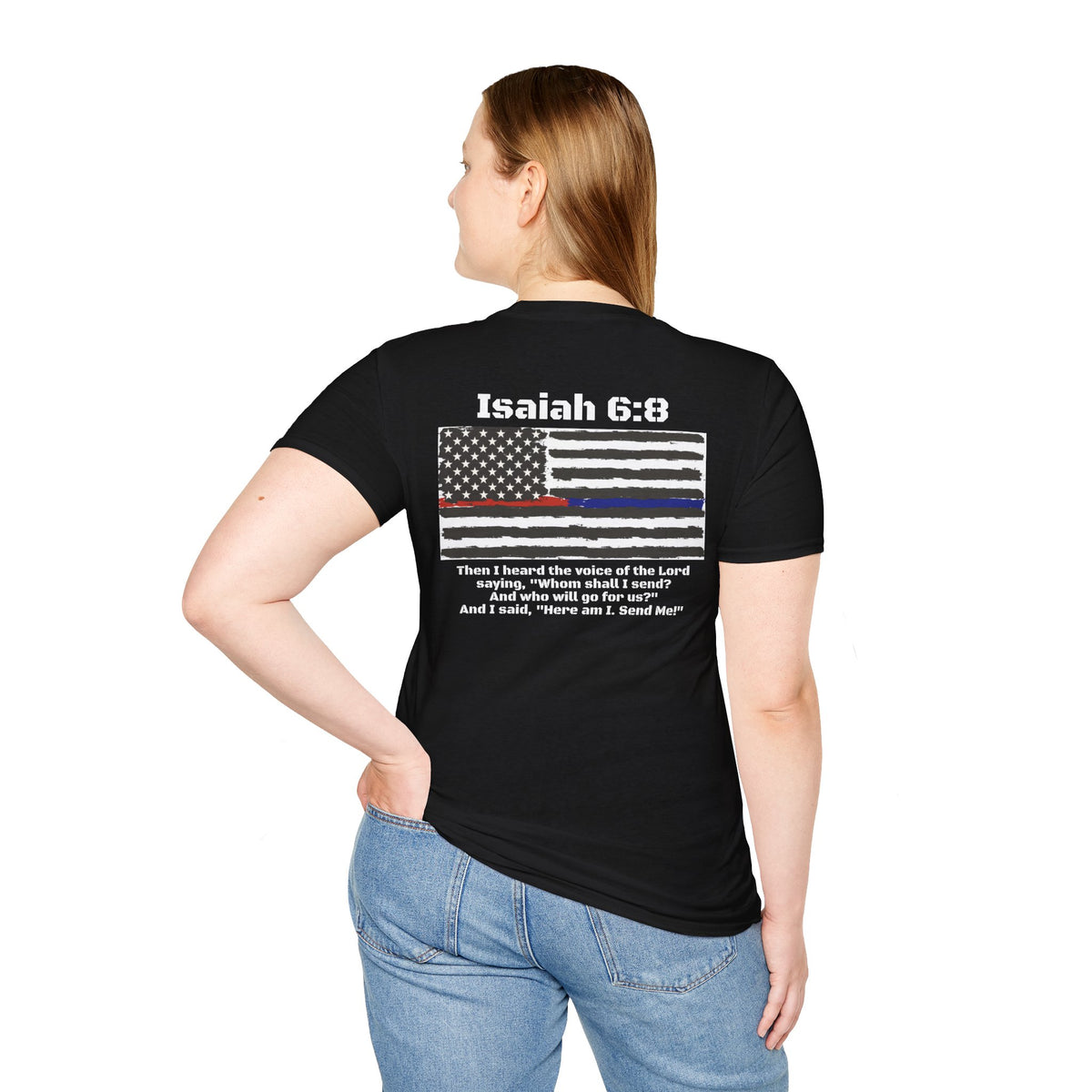 Isaiah 6:8 American Flag T-Shirt, Faith, Service & Patriotism Tee