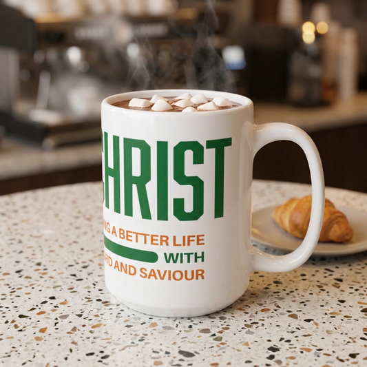 Jesus Christ Mug – Inspirational Faith Coffee Cup with 'Building a Better World' Message