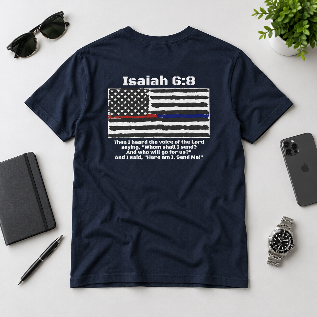 Isaiah 6:8 American Flag T-Shirt, Faith, Service & Patriotism Tee