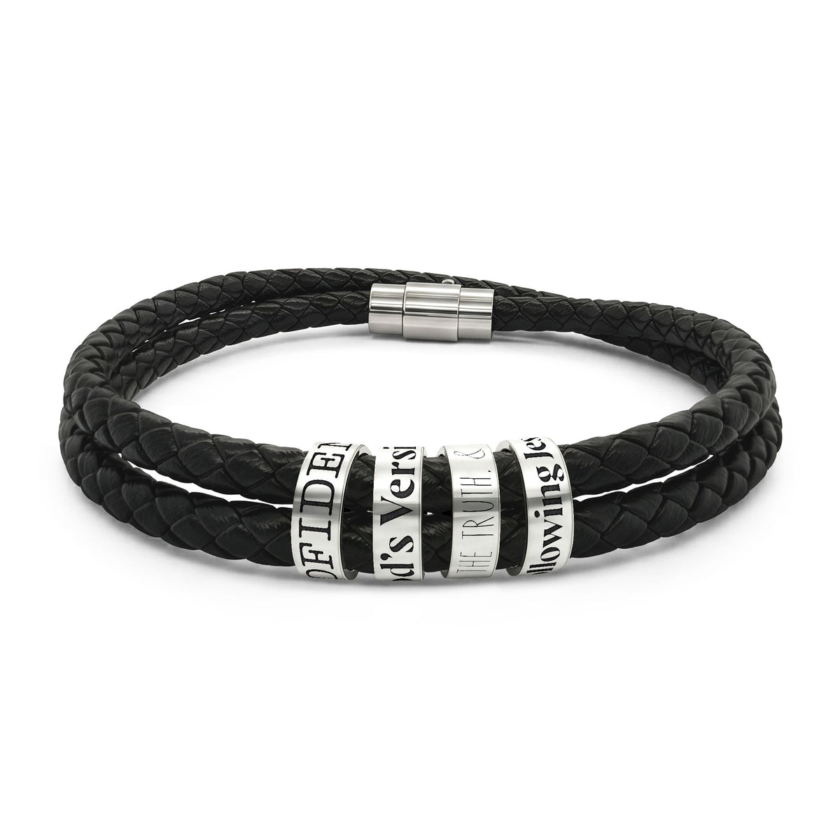 Engraved Men’s Leather Beaded Bracelet