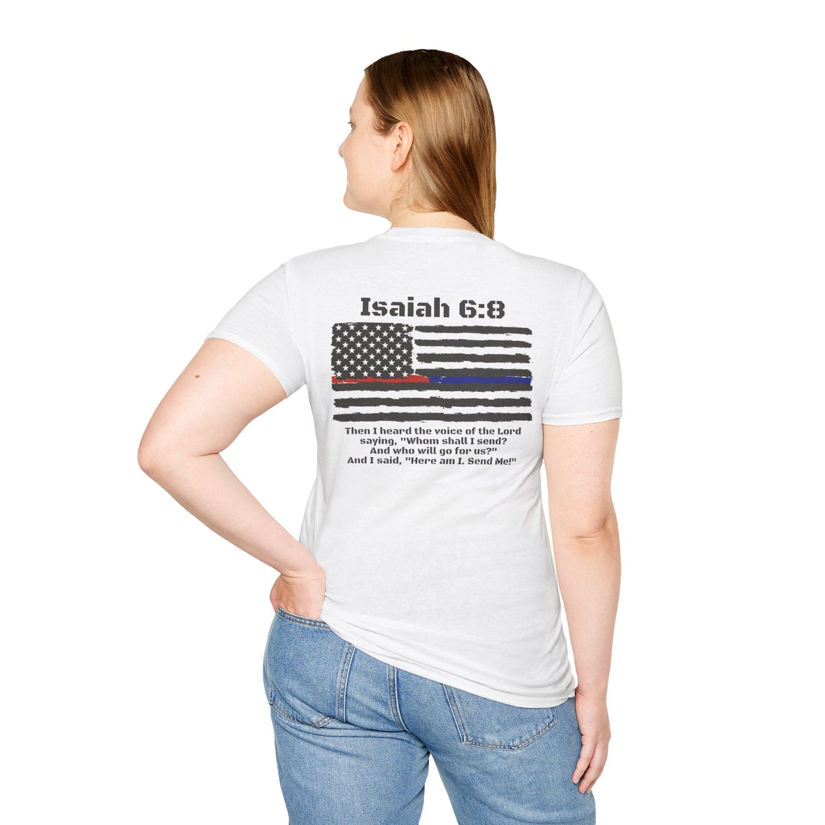 Isaiah 6:8 American Flag T-Shirt, Faith, Service & Patriotism Tee