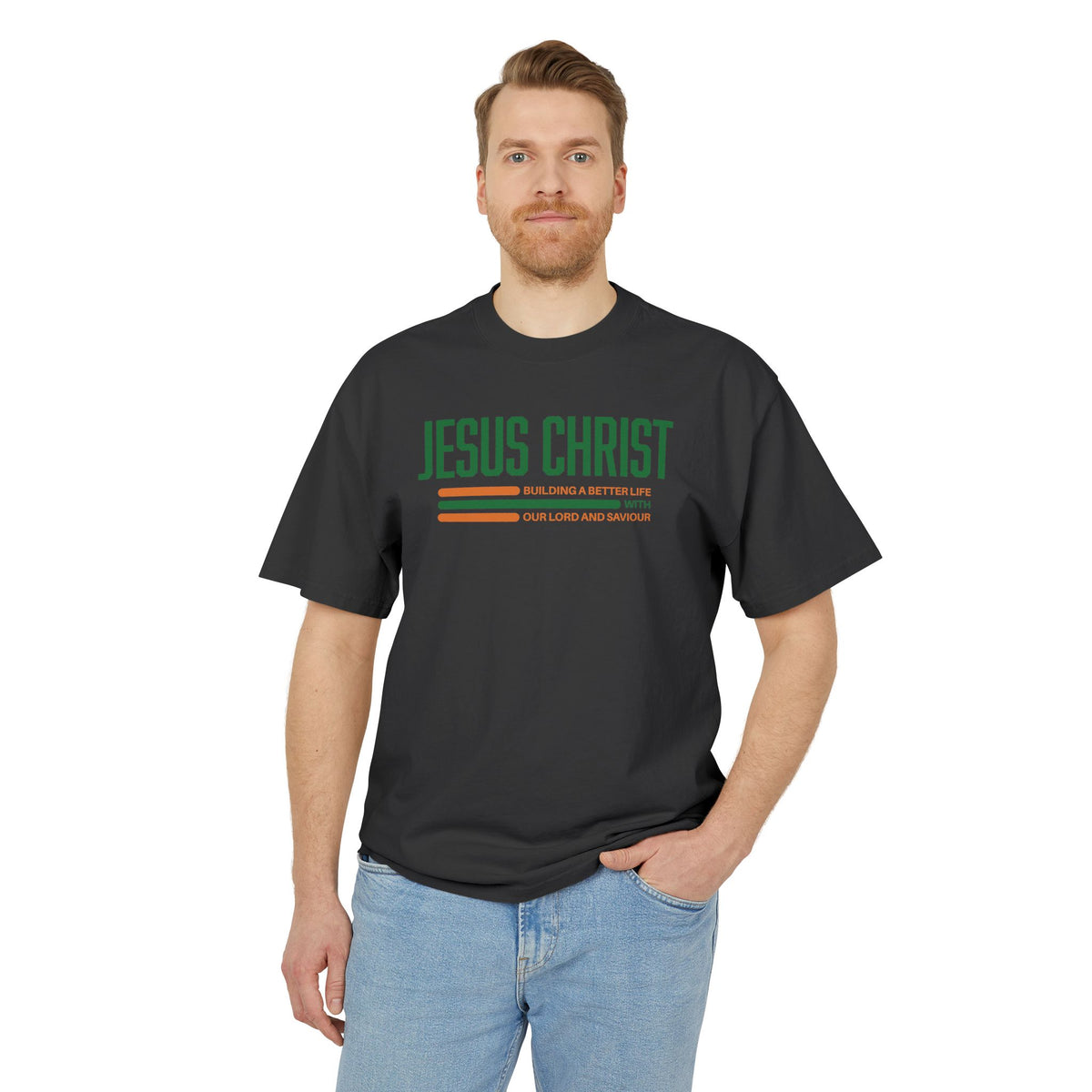 Jesus Christ Retro Stripe Tee — Christian Graphic T-Shirt